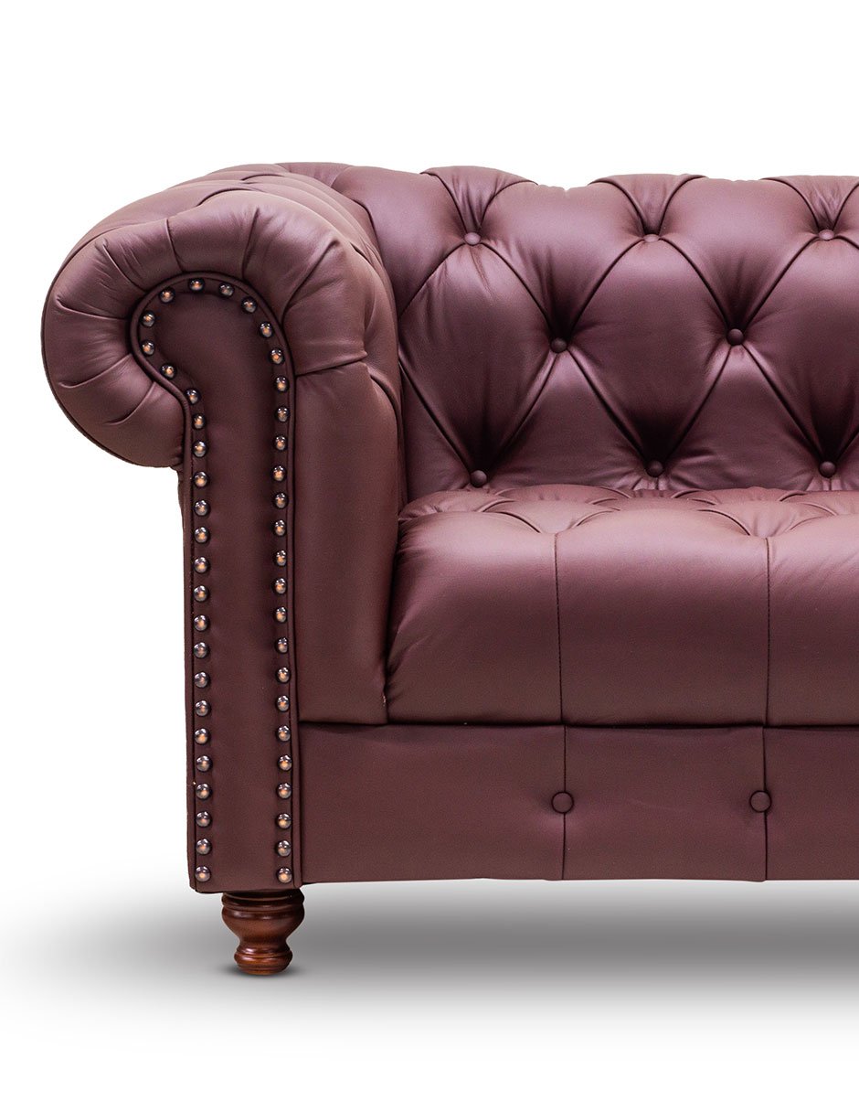 Sofá 4 plazas Chesterfield Vino 100% Piel Genuina Anilina - Imagen 3