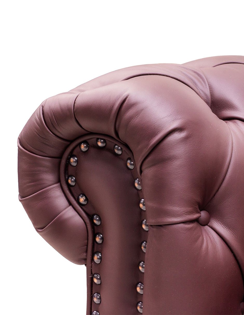 Sofá 4 plazas Chesterfield Vino 100% Piel Genuina Anilina - Imagen 4