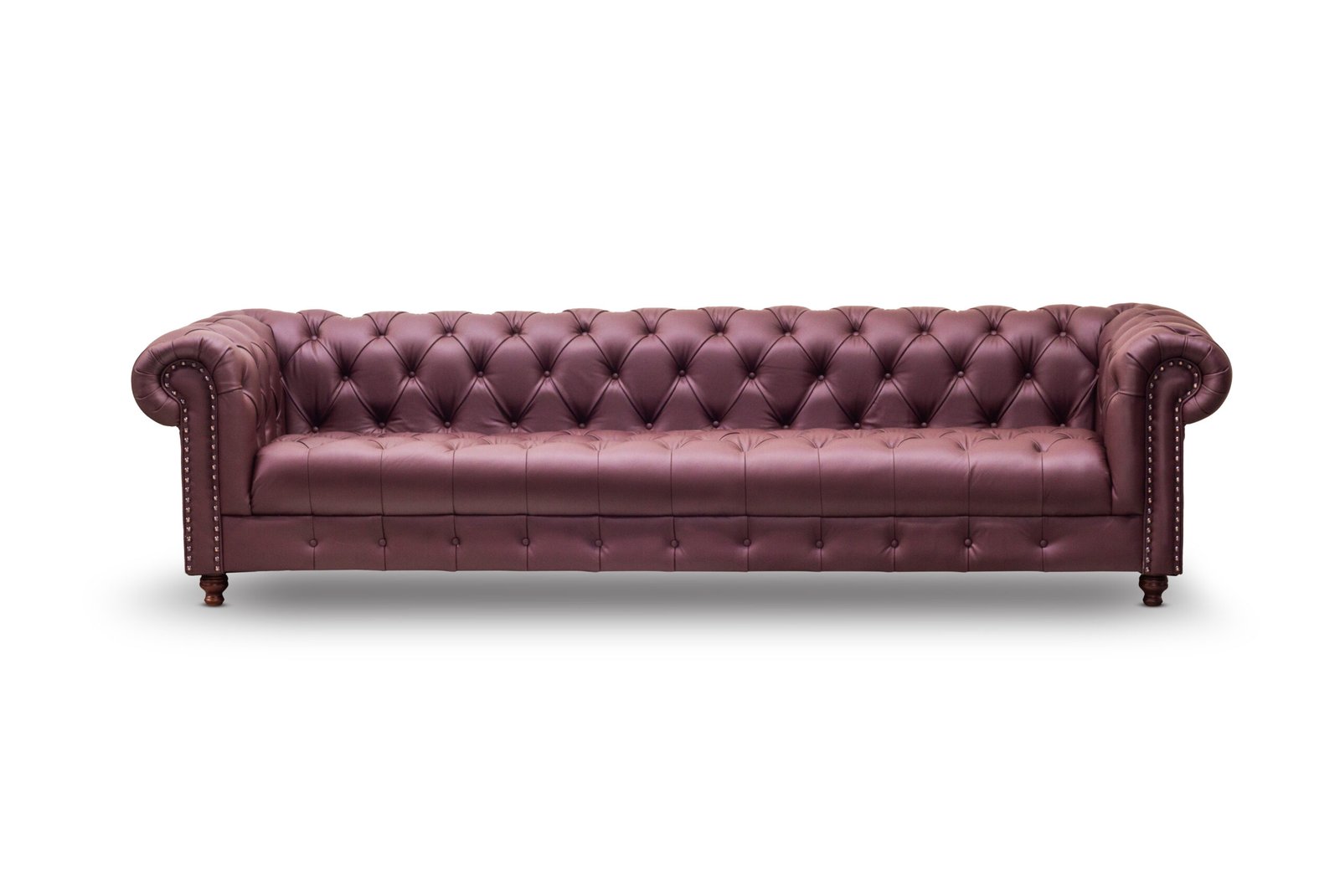 Sofá 4 plazas Chesterfield Vino 100% Piel Genuina Anilina - Imagen 6