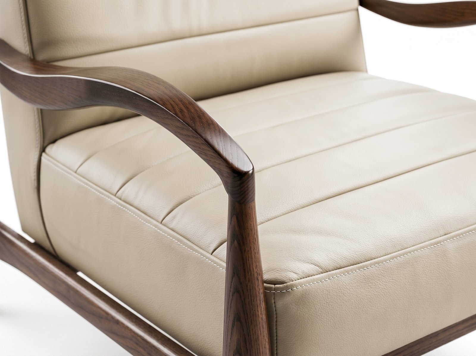 Sillón Gloria Taupe 100% Piel Genuina Madera Fresno - Imagen 5