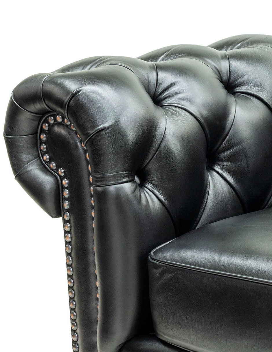 Love Seat Chesterfield Negro 100% Piel Genuina Anilina - Imagen 3