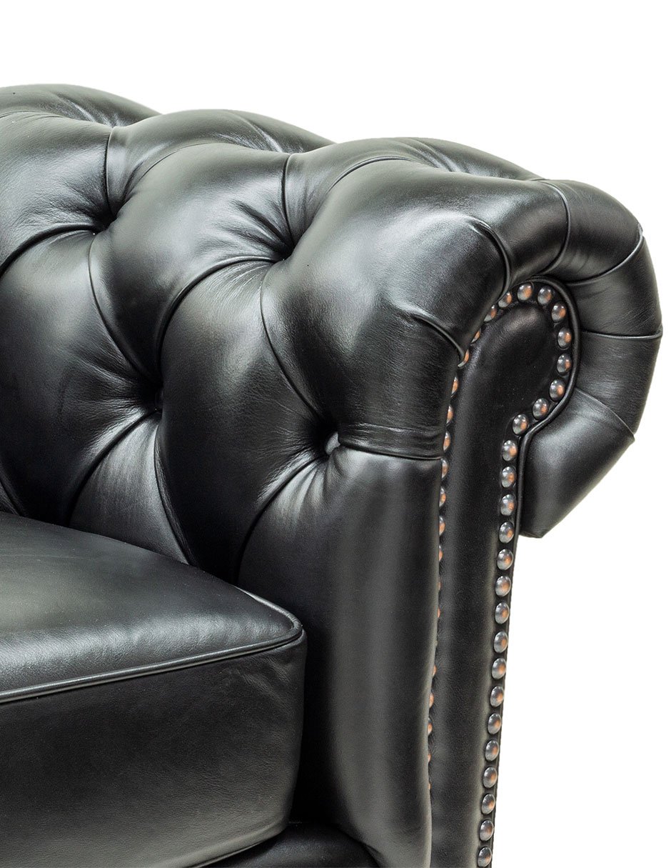 Love Seat Chesterfield Negro 100% Piel Genuina Anilina - Imagen 5