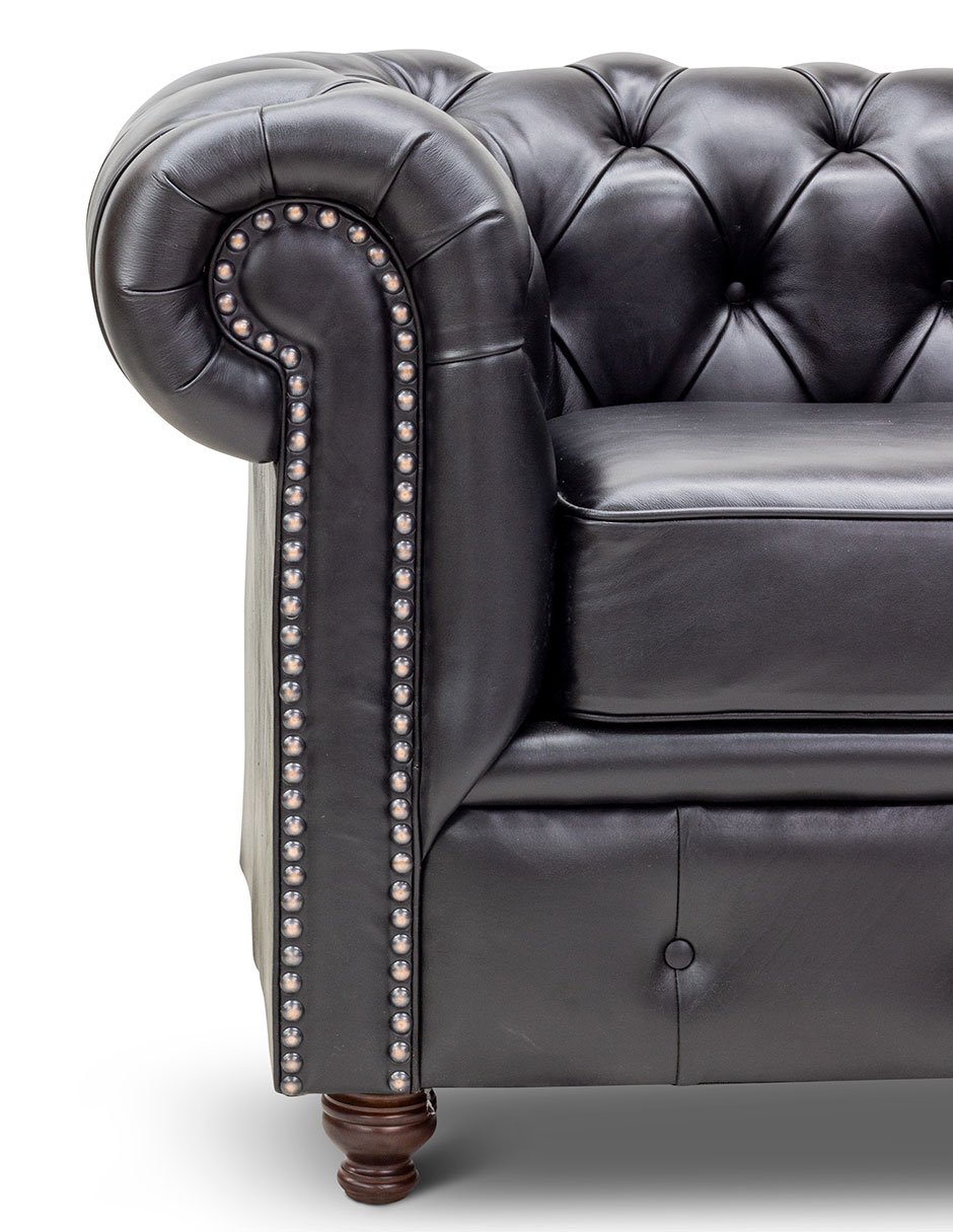 Love Seat Chesterfield Negro 100% Piel Genuina Anilina - Imagen 4