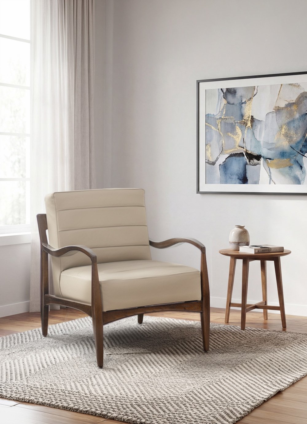 Sillón Gloria Taupe 100% Piel Genuina Madera Fresno - Imagen 6