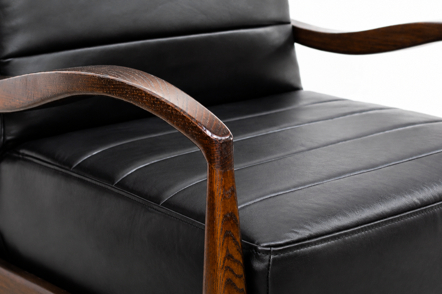 Sillón Gloria Negro 100% Piel Genuina Madera Fresno - Imagen 3