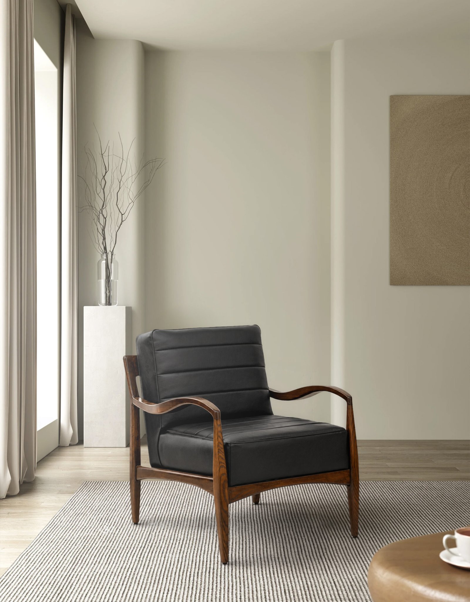 Sillón Gloria Negro 100% Piel Genuina Madera Fresno - Imagen 2