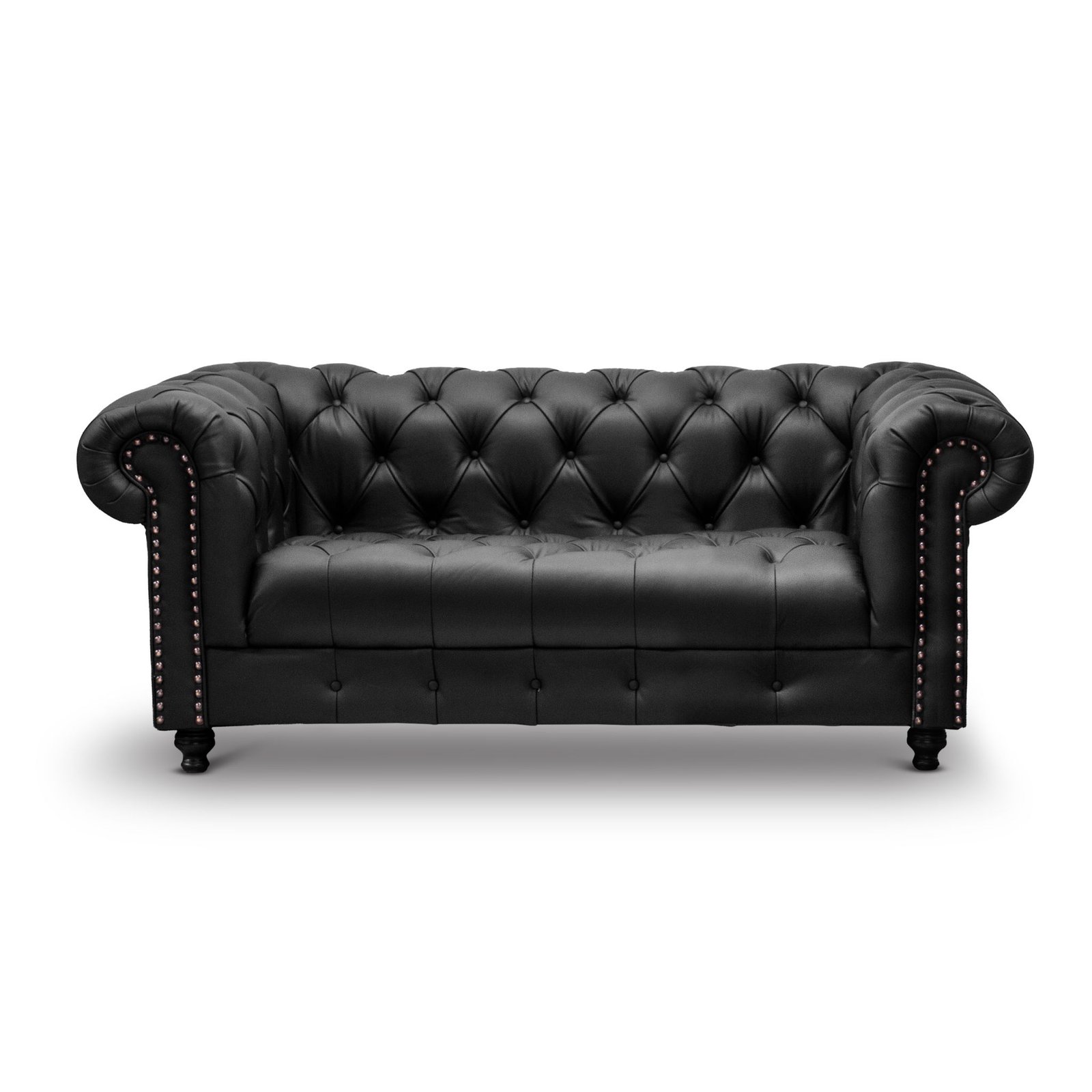 Love Seat Chesterfield Negro 100% Piel Genuina Anilina, Asientos Capitonados