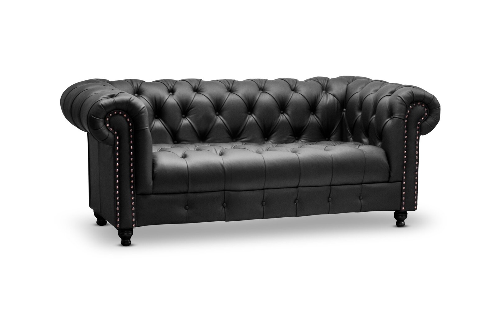 Love Seat Chesterfield Negro 100% Piel Genuina Anilina, Asientos Capitonados - Imagen 3
