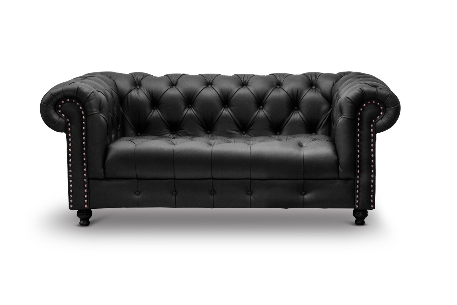 Love Seat Chesterfield Negro 100% Piel Genuina Anilina, Asientos Capitonados - Imagen 4