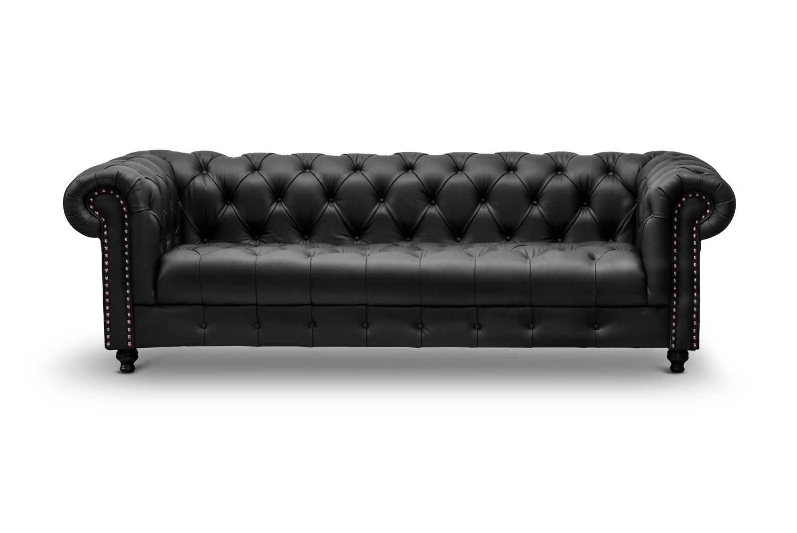 Sofá 3 plazas Chesterfield Negro 100% Piel Genuina Anilina, Asientos Capitonados - Imagen 5