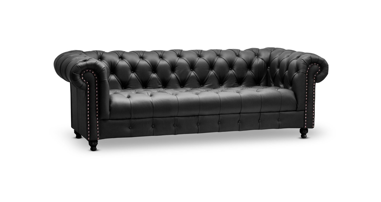 Sofá 3 plazas Chesterfield Negro 100% Piel Genuina Anilina, Asientos Capitonados - Imagen 4