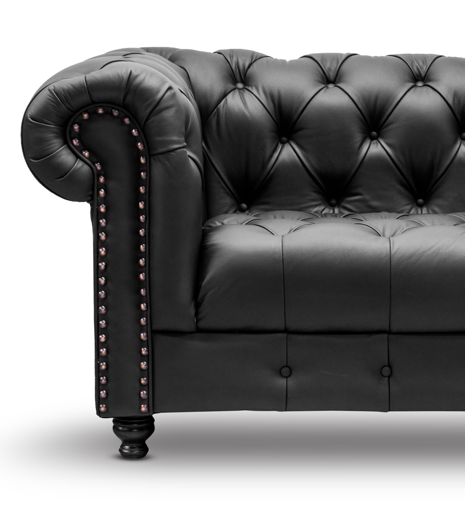Love Seat Chesterfield Negro 100% Piel Genuina Anilina, Asientos Capitonados - Imagen 2