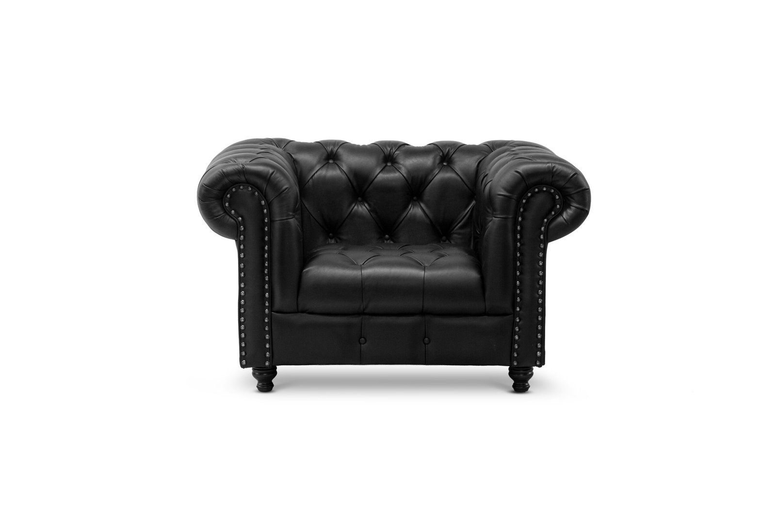 Sillón Chesterfield 100% Piel Genuina Anilina Asientos capitoneados – Negro