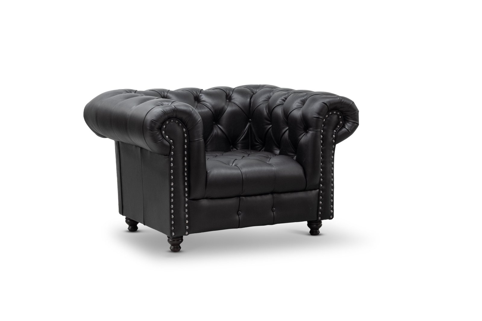 Sillón Chesterfield 100% Piel Genuina Anilina Asientos capitoneados – Negro - Imagen 3