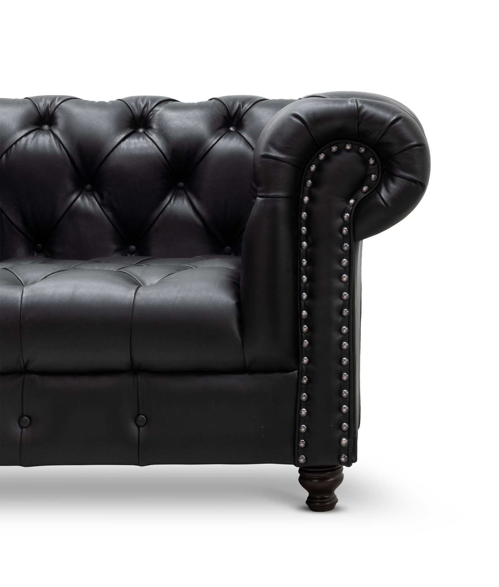 Sillón Chesterfield 100% Piel Genuina Anilina Asientos capitoneados – Negro - Imagen 6