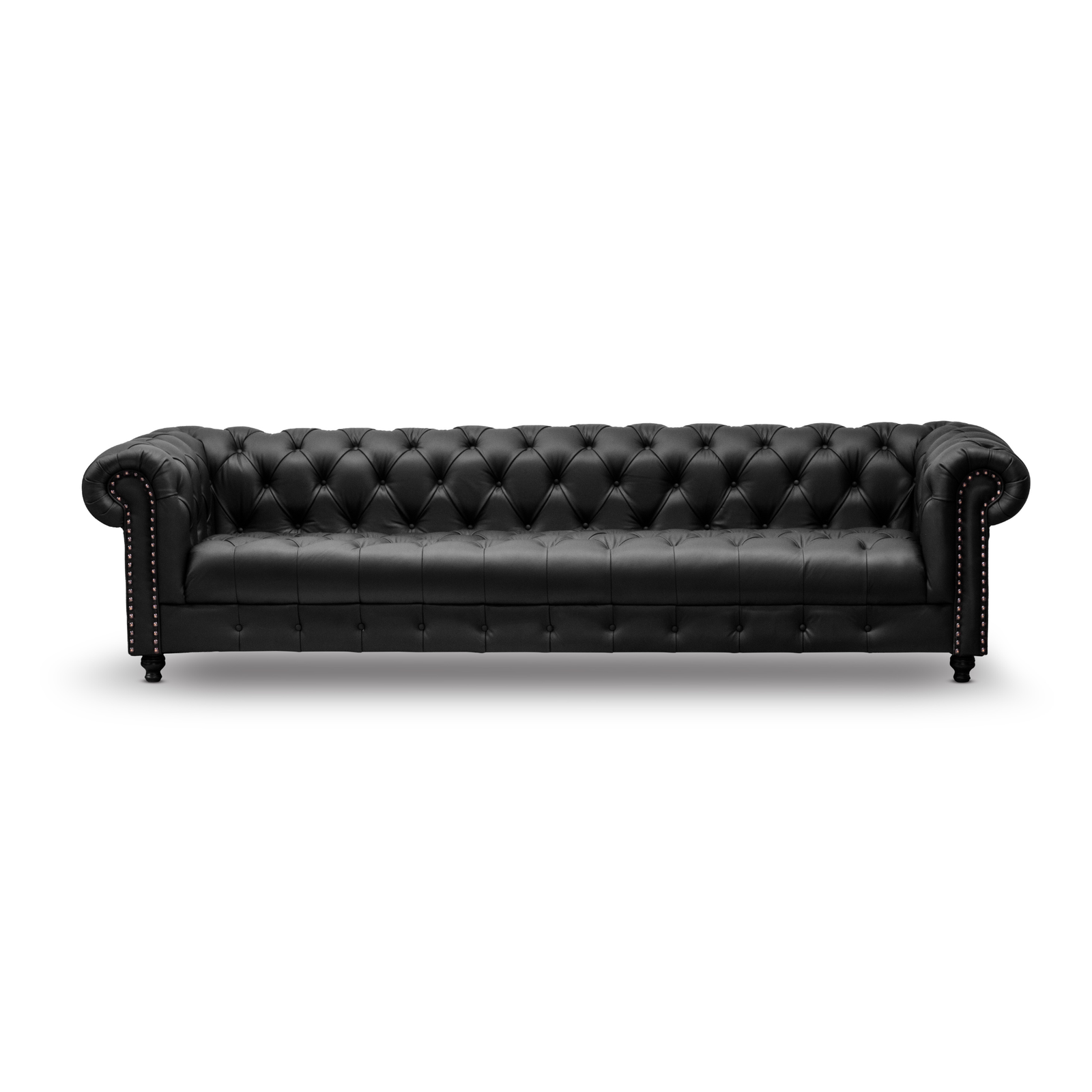 Sofá 4 plazas Chesterfield Asientos Capitoneados Negro 100% Piel Genuina Anilina