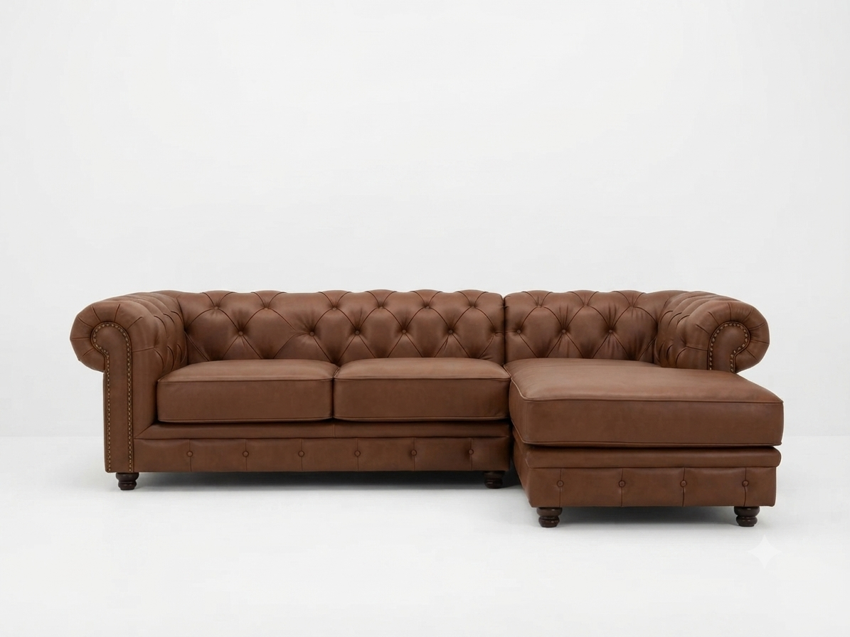 SOFÁ CHESTERFIELD CON CHAISE PIEL GENUINA - Imagen 2