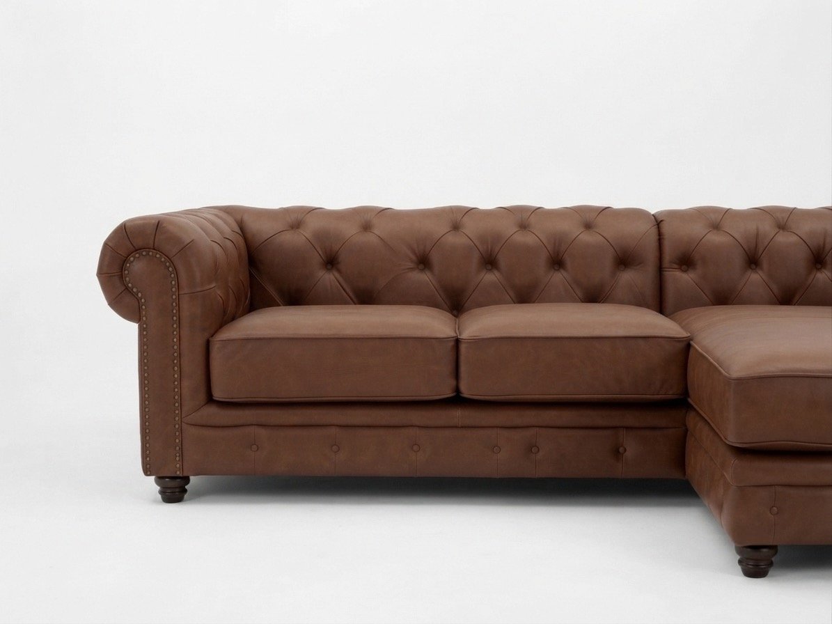 SOFÁ CHESTERFIELD CON CHAISE PIEL GENUINA - Imagen 4