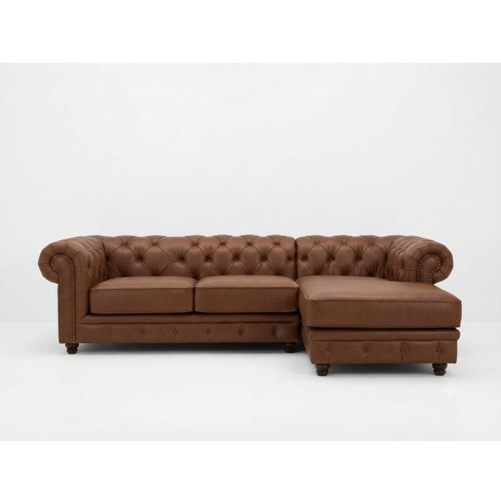 SOFÁ CHESTERFIELD CON CHAISE PIEL GENUINA