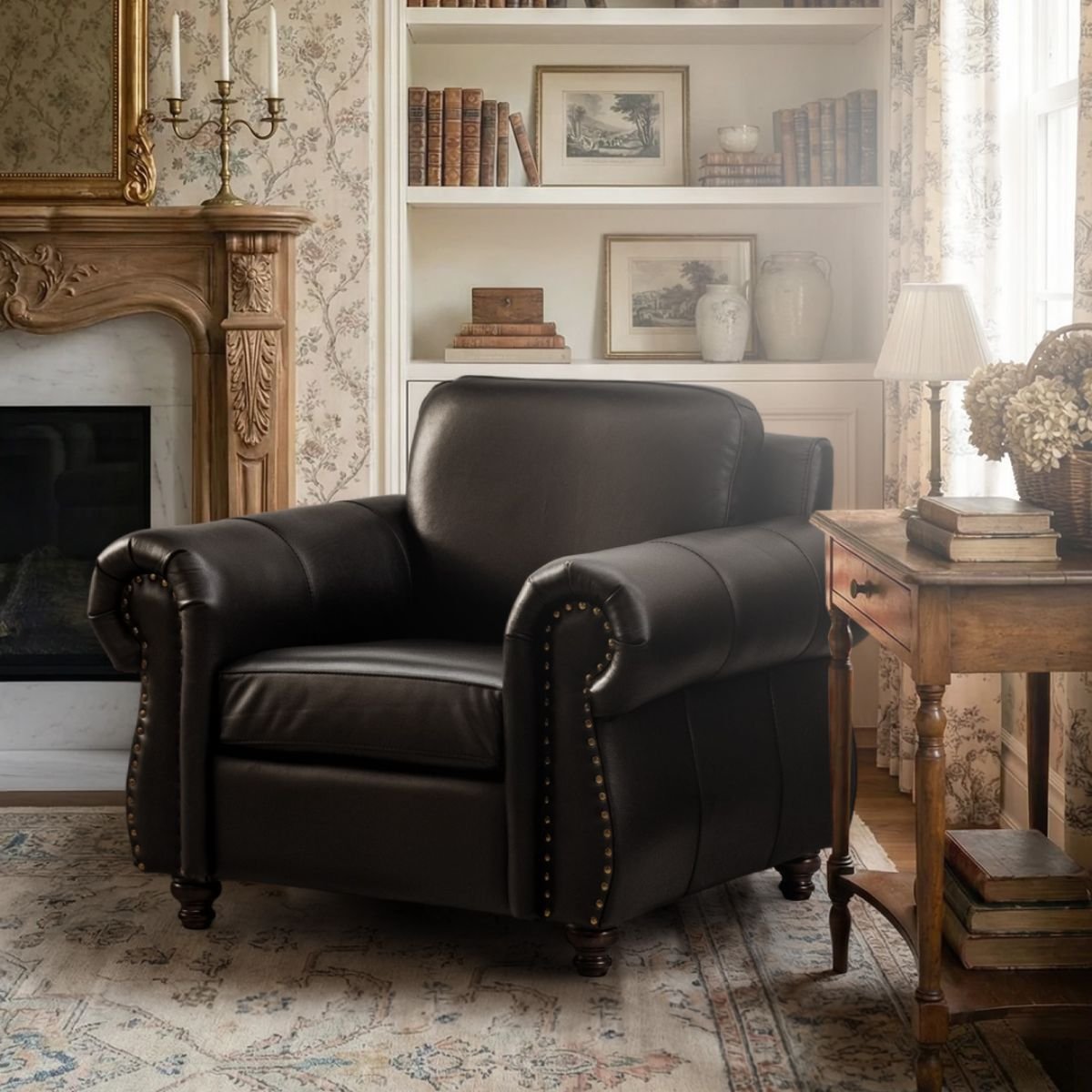 Sillón Lancaster Negro 100% Piel Genuina Anilina - Imagen 5